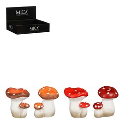 Mica decorations Paddestoel rood oranje 4 assorti display - h6,5xd5,5cm