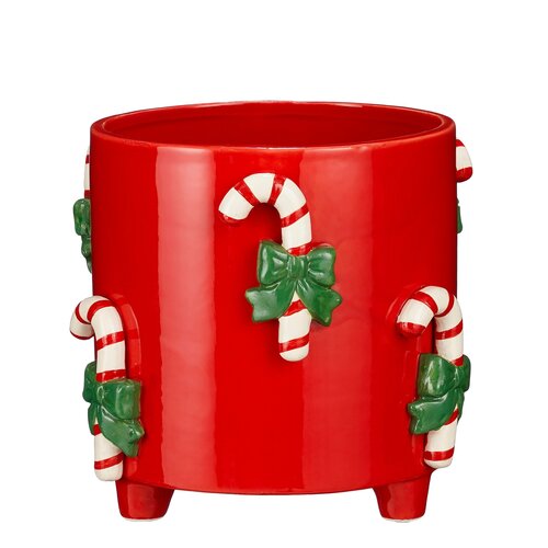Mica decorations Pot zuurstok rood - h18xd21cm