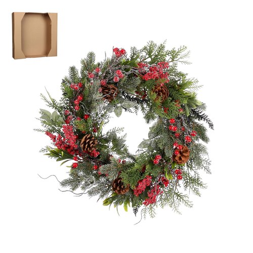 Mica Decorations Randell krans rood frosted - h12xd50cm