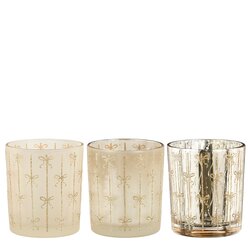Mica decorations Theelicht houder goud 3 assorti - h10xd9cm