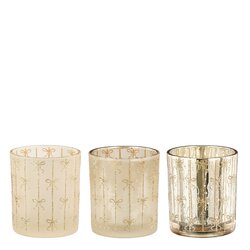 Mica decorations Theelicht houder goud 3 assorti - h8xd7cm