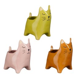 Mica Pot funny kat l10.5b8h12cm groen 3 assorti