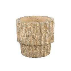 PTMD Mitty Brown cement pot wavy ribs round low L