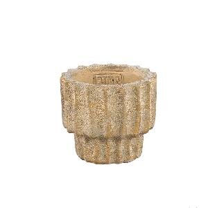 PTMD Mitty Brown cement pot wavy ribs round low XS