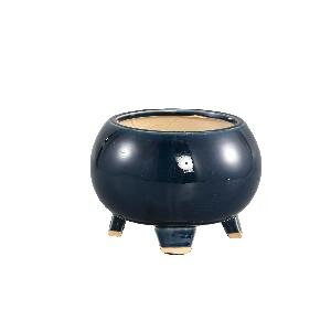 PTMD Moxxi Blue ceramic pot bowl on three feet round M