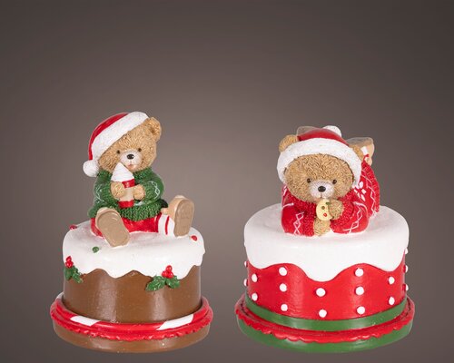 Decoris Muziekdoos polyresin round bear 2ass