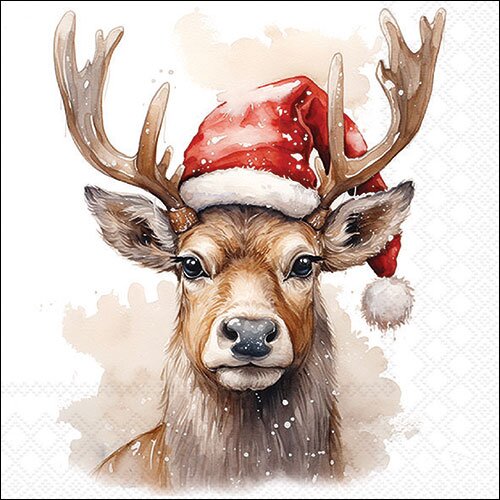 Napkin 33 Deer with Santa hat white FSC Mix