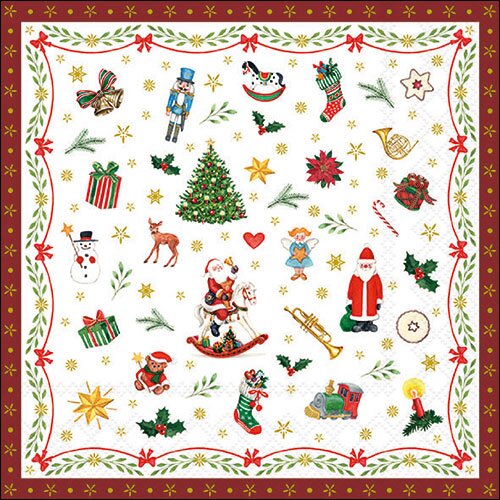Napkin 33 Ornaments all over red FSC Mix
