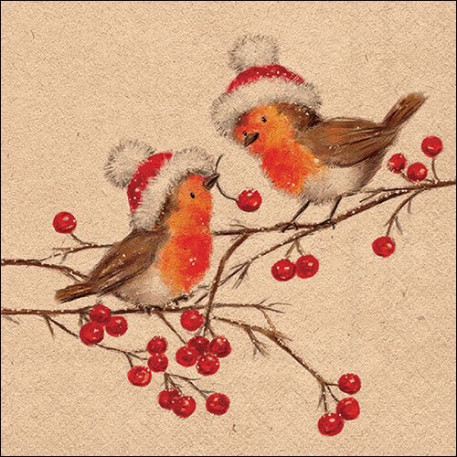 Napkin 33 Recycled Christmas robins nature FSC Mix