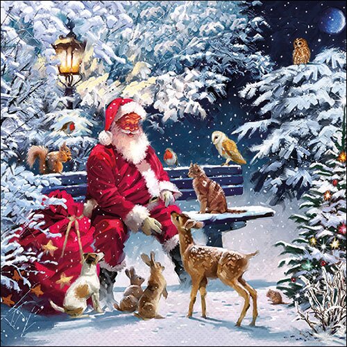 Napkin 33 Santa on bench FSC Mix