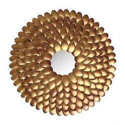 PTMD Nyro gold Iron mirror border with shelves round
