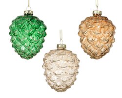 Decoris Eikel glas transparent w glitter 3col ass - afbeelding 1