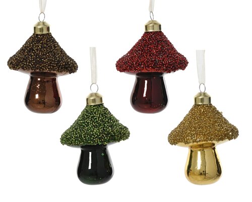 Decoris Paddenstoel glas shiny - enamel w beads on top 4col ass