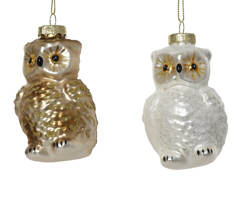 Decoris Uil glas w glitter 2col ass