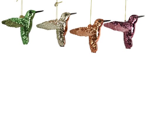 Decoris Vogel glas shiny with glitter, sequins 4col ass