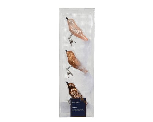 Orn.glas vogel l3b8h3.5cm bruin 3st - afbeelding 1