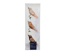 Orn.glas vogel l3b8h3.5cm bruin 3st - afbeelding 1