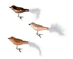 Orn.glas vogel l3b8h3.5cm bruin 3st - afbeelding 2