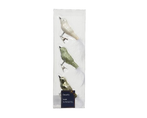 Orn.glas vogel l3b8h3.5cm groen 3st - afbeelding 1