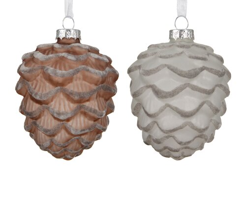 Decoris Dennenappel glas matt with glitter swirls 2col ass - afbeelding 1