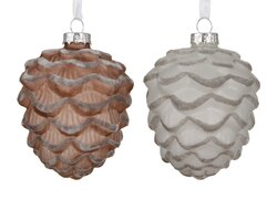 Decoris Dennenappel glas matt with glitter swirls 2col ass - afbeelding 1