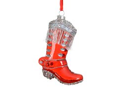 Orn.gls laarzen l8b3.5h10cm kerstrd - afbeelding 1