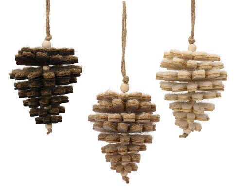 Decoris Dennenappel polyester beads on string 3col ass