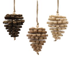 Decoris Dennenappel polyester beads on string 3col ass