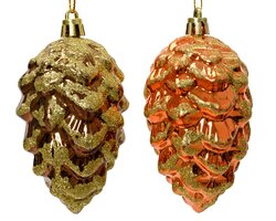 Decoris Dennenappel op draad kunststof 2kl.ass