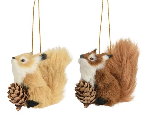 Decoris Eekhoorn plastic fluffy tail, pinecone 2col ass