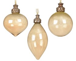 Decoris Ornament glas iris finish with glitter on top 3ass