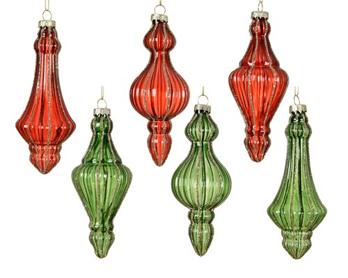 Decoris Ornament glas transparent w glitter lines 6ass - afbeelding 1