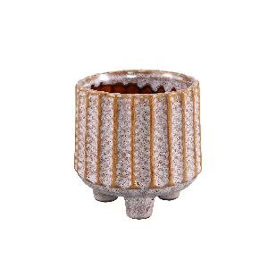 PTMD Patli Lilac glazed ceramic pot on feet roundXS