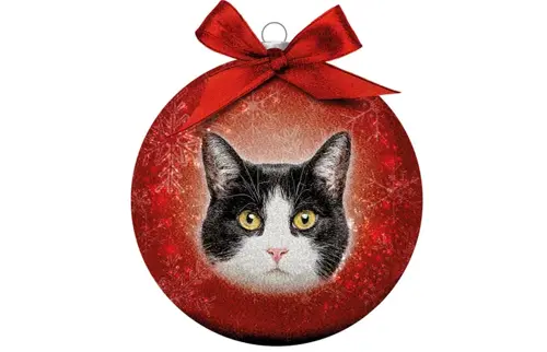 Plenty gifts Kerstbal xmas frosted cat black&white