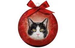Plenty gifts Kerstbal xmas frosted cat black&white