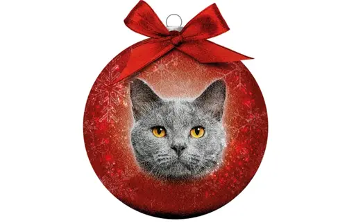Plenty gifts Kerstbal xmas frosted cat grey