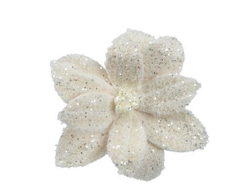 Poinsettia op clip d28h10cm creme - afbeelding 1
