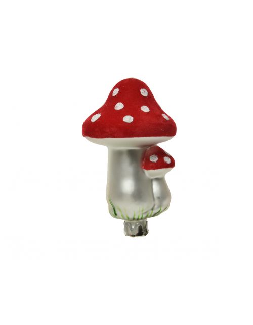 Decoris Paddensoel Glas Flock Clip Rood dia6x12cm