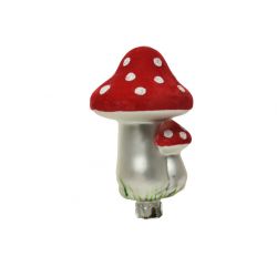 Decoris Paddensoel Glas Flock Clip Rood dia6x12cm