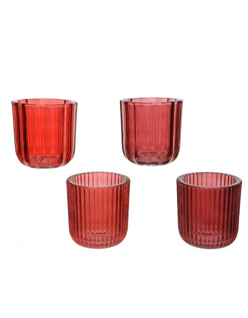 Decoris Theelicht Glas Streep 2Ass2Ass Assortie dia9x9.4cm