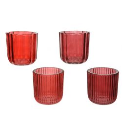 Decoris Theelicht Glas Streep 2Ass2Ass Assortie dia9x9.4cm
