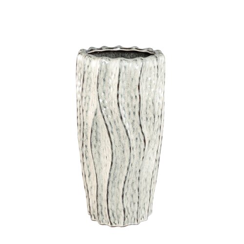 PTMD Adelina White ceramic pot wavy design round high S