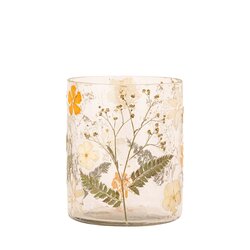 PTMD Ailla Orange glass stormlight with dried flowers M - afbeelding 1