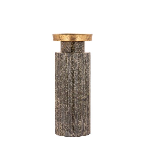 PTMD Alani Moss Green marble ribbed candle holder M - afbeelding 1