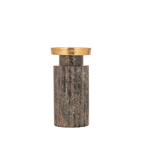 PTMD Alani Moss Green marble ribbed candle holder S - afbeelding 1