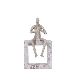 PTMD Aleria Beige casted alu trumpet man on marble base - afbeelding 1