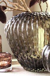 PTMD Bridney Brown glass vase cactus structure round L - afbeelding 2