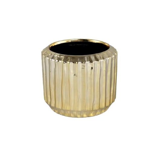 PTMD Collette Gold glazed ceramic ribbed pot round M