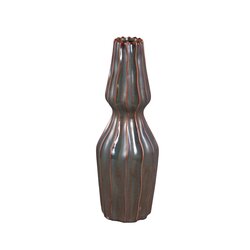 PTMD Deene Dark Brown ceramic glazed vase ribbed M