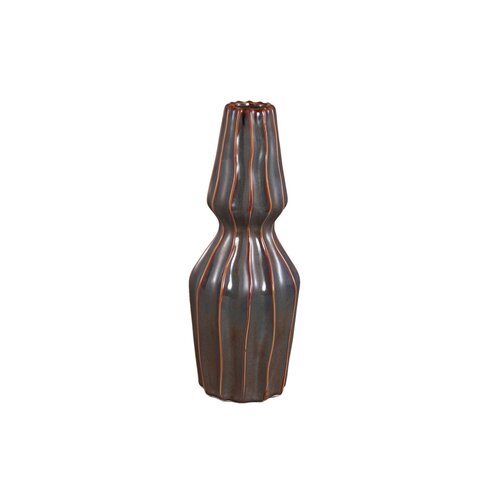 PTMD Deene Dark Brown ceramic glazed vase ribbed S